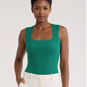 Leith Green Ribbed Square Neck Sweater Tank XL|Sleeveless Knit Top|New With Tags